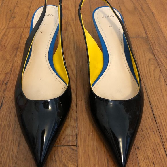 Zara Contrast Patent Suede Pointy Toe Slingbacks - Picture 5 of 11